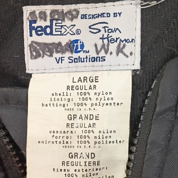 FedEx Coat Vintage Black Bomber Jacket Uniform Nylon Size L Workwear Streetwear - Picture 2 of 12
